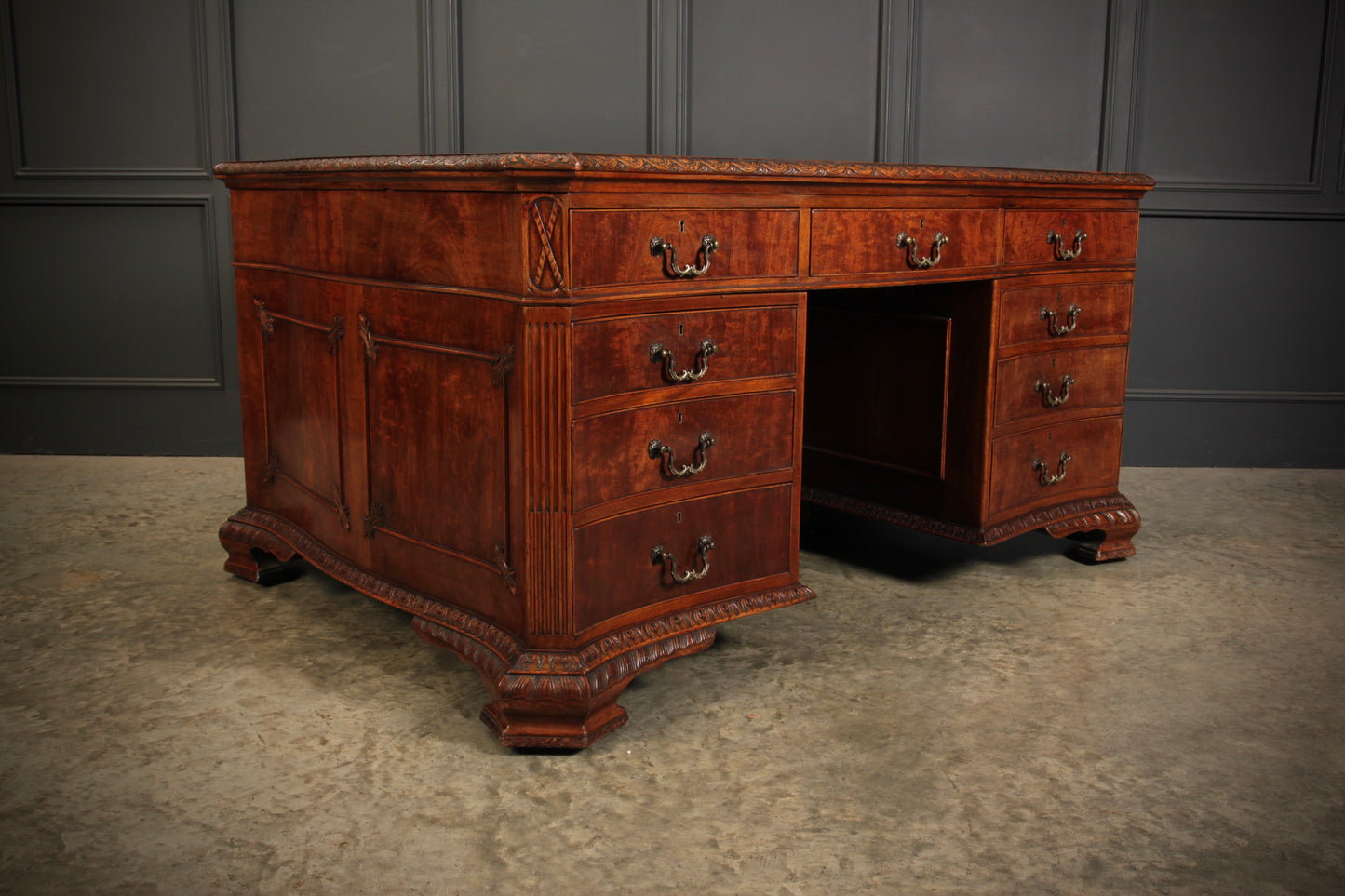 Magnificent Serpentine Mahogany Partners Desk