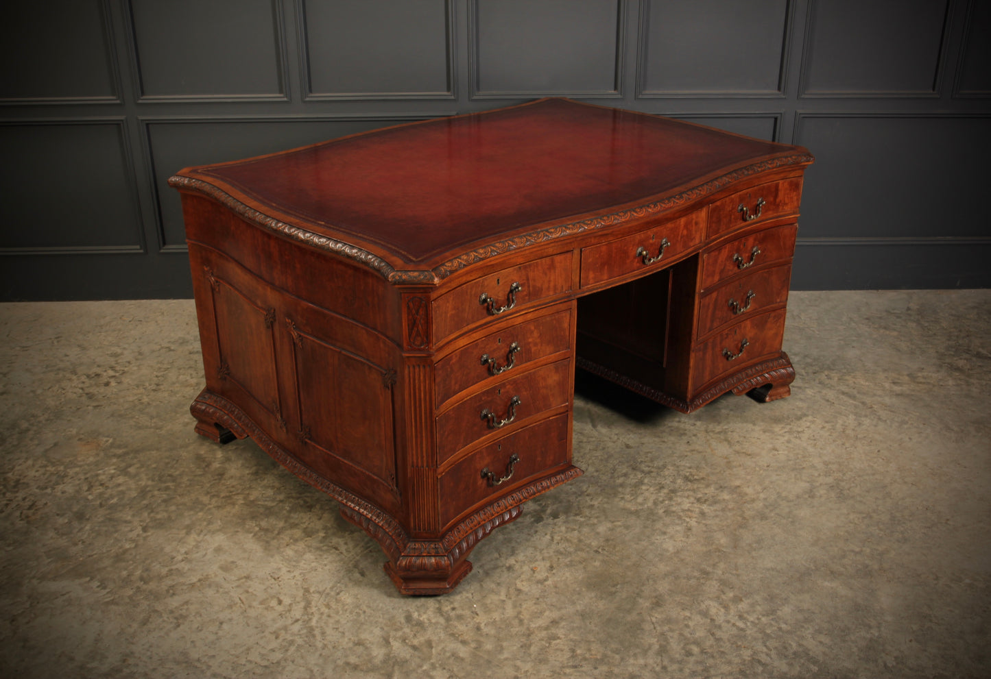 Magnificent Serpentine Mahogany Partners Desk