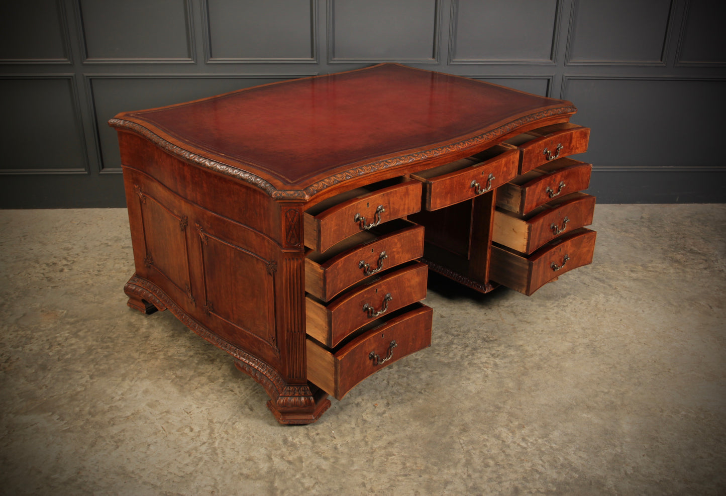 Magnificent Serpentine Mahogany Partners Desk