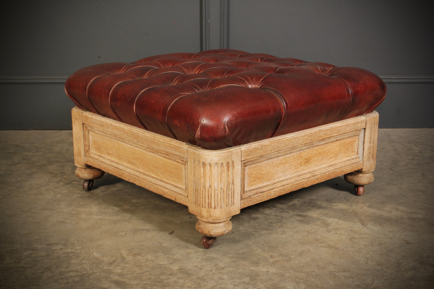 Victorian Light Oak & Buttoned Leather Footstool