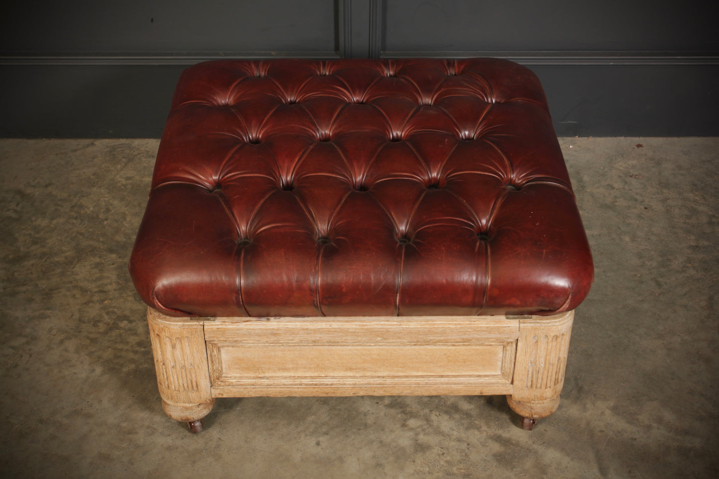 Victorian Light Oak & Buttoned Leather Footstool