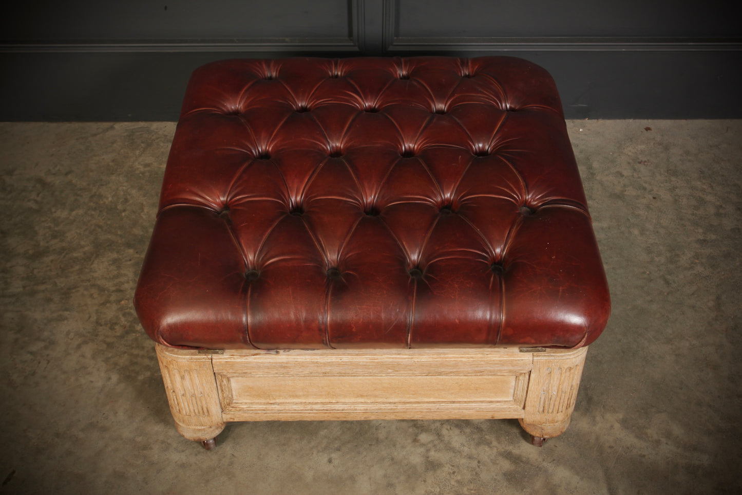 Victorian Light Oak & Buttoned Leather Footstool
