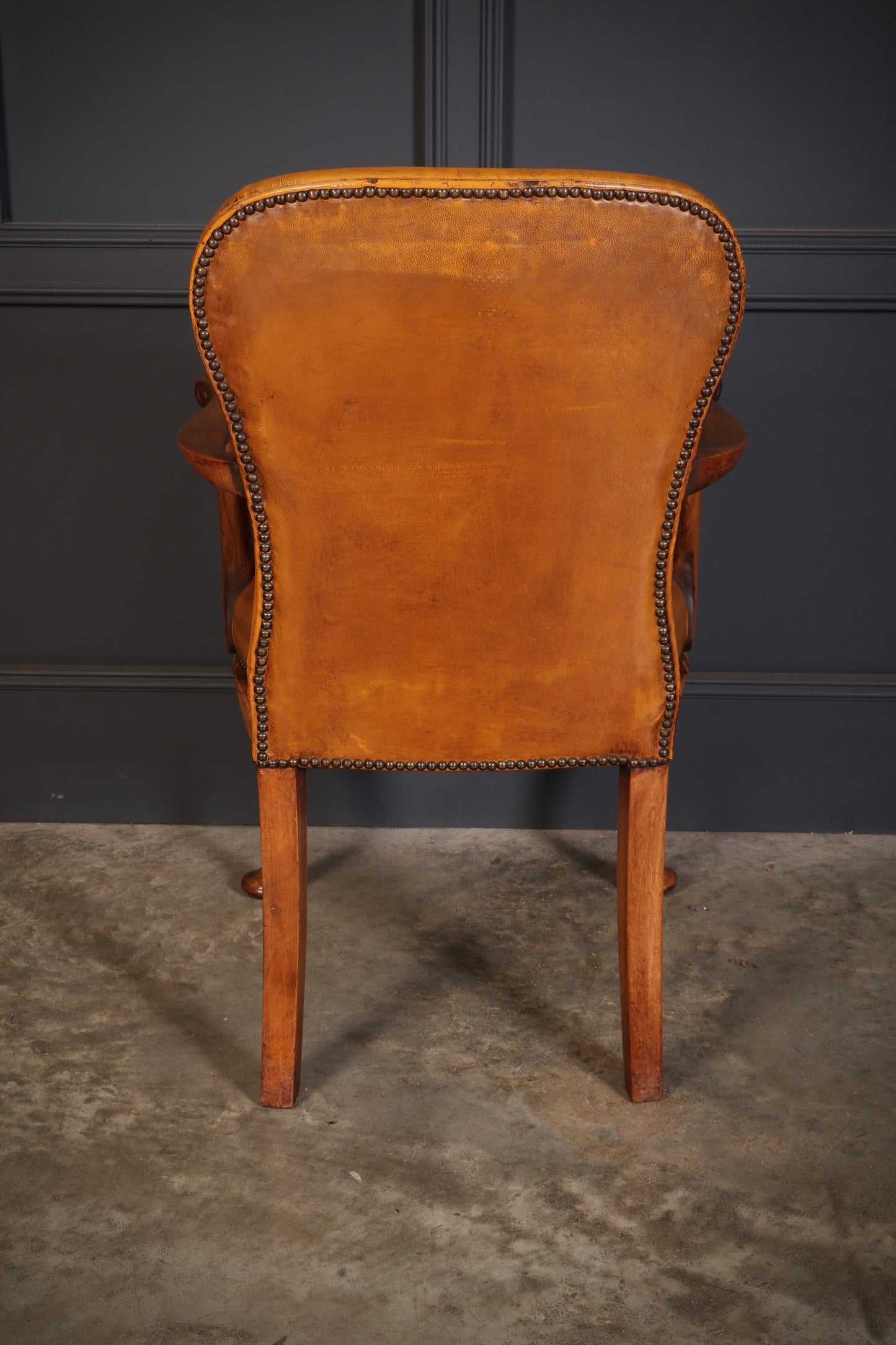 Pair of Queen Anne Style Walnut & Leather Armchairs