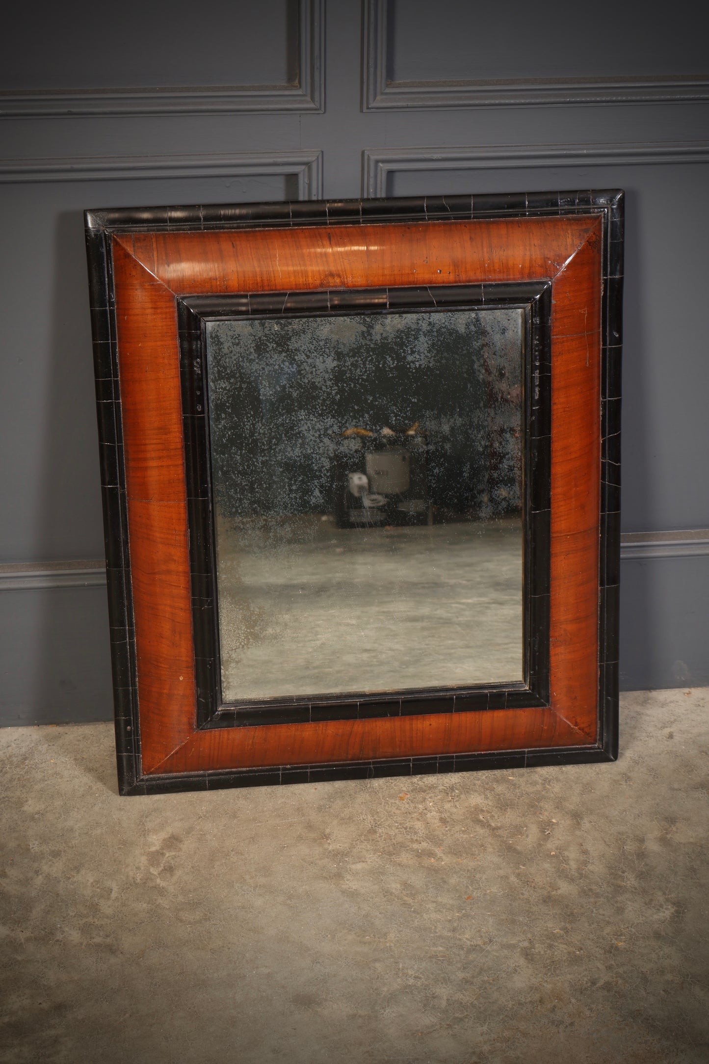 William & Mary Walnut & Ebonised Cushion Frame Mirror