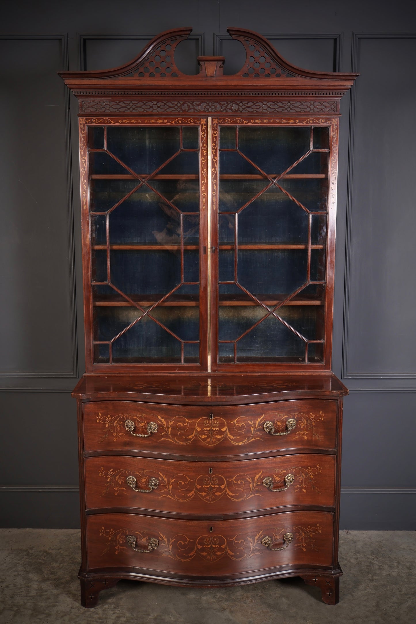Rare George III Marquetry Inlaid Mahogany Bookcase
