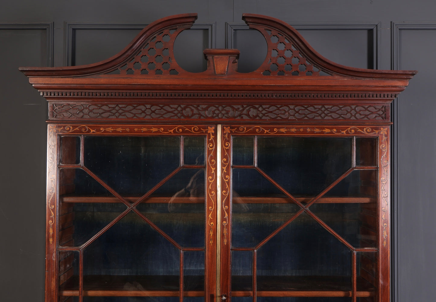 Rare George III Marquetry Inlaid Mahogany Bookcase