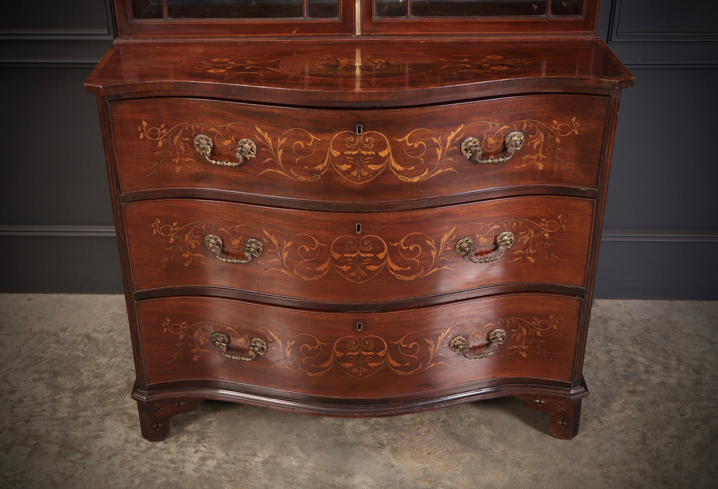 Rare George III Marquetry Inlaid Mahogany Bookcase