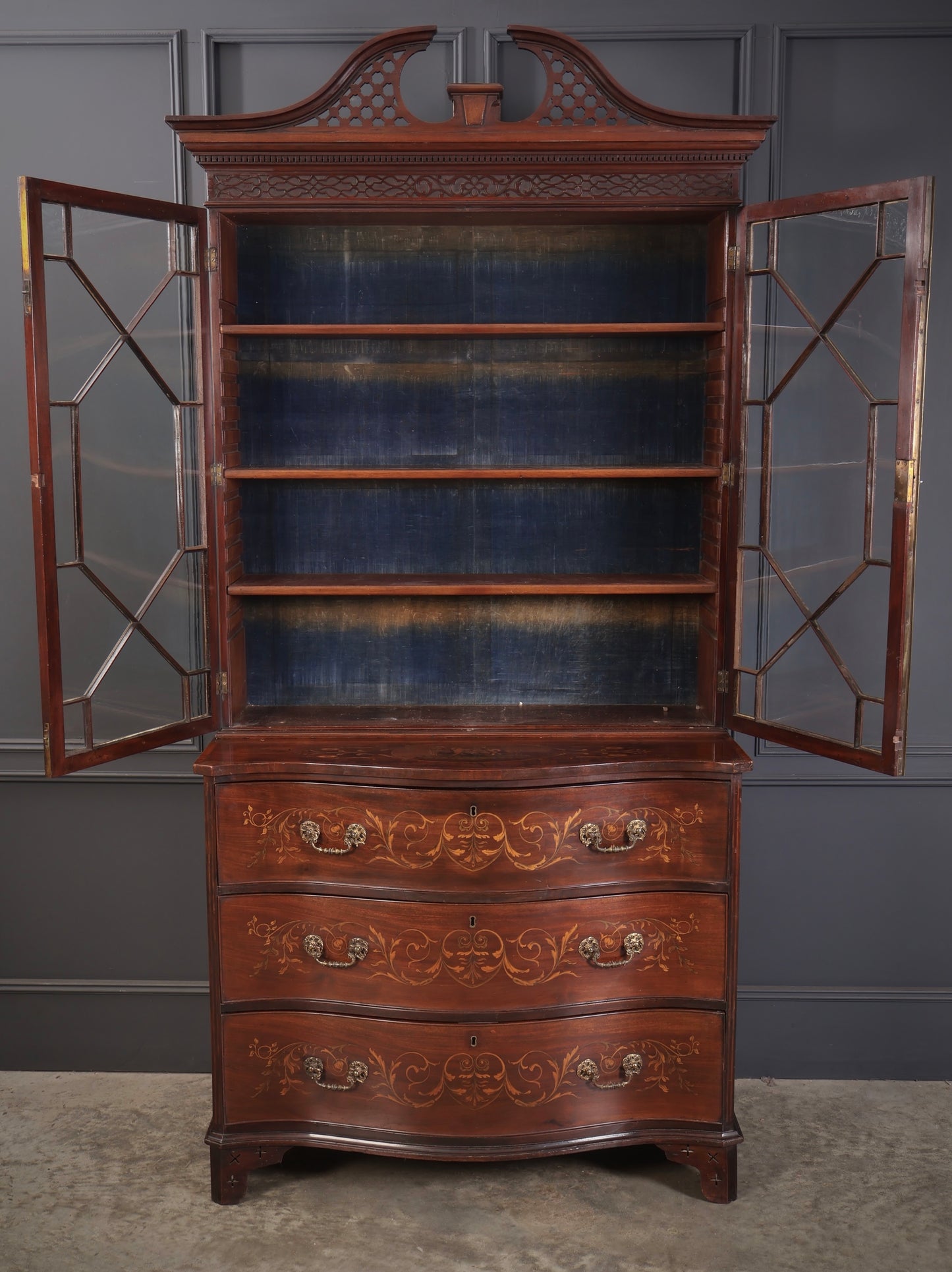 Rare George III Marquetry Inlaid Mahogany Bookcase
