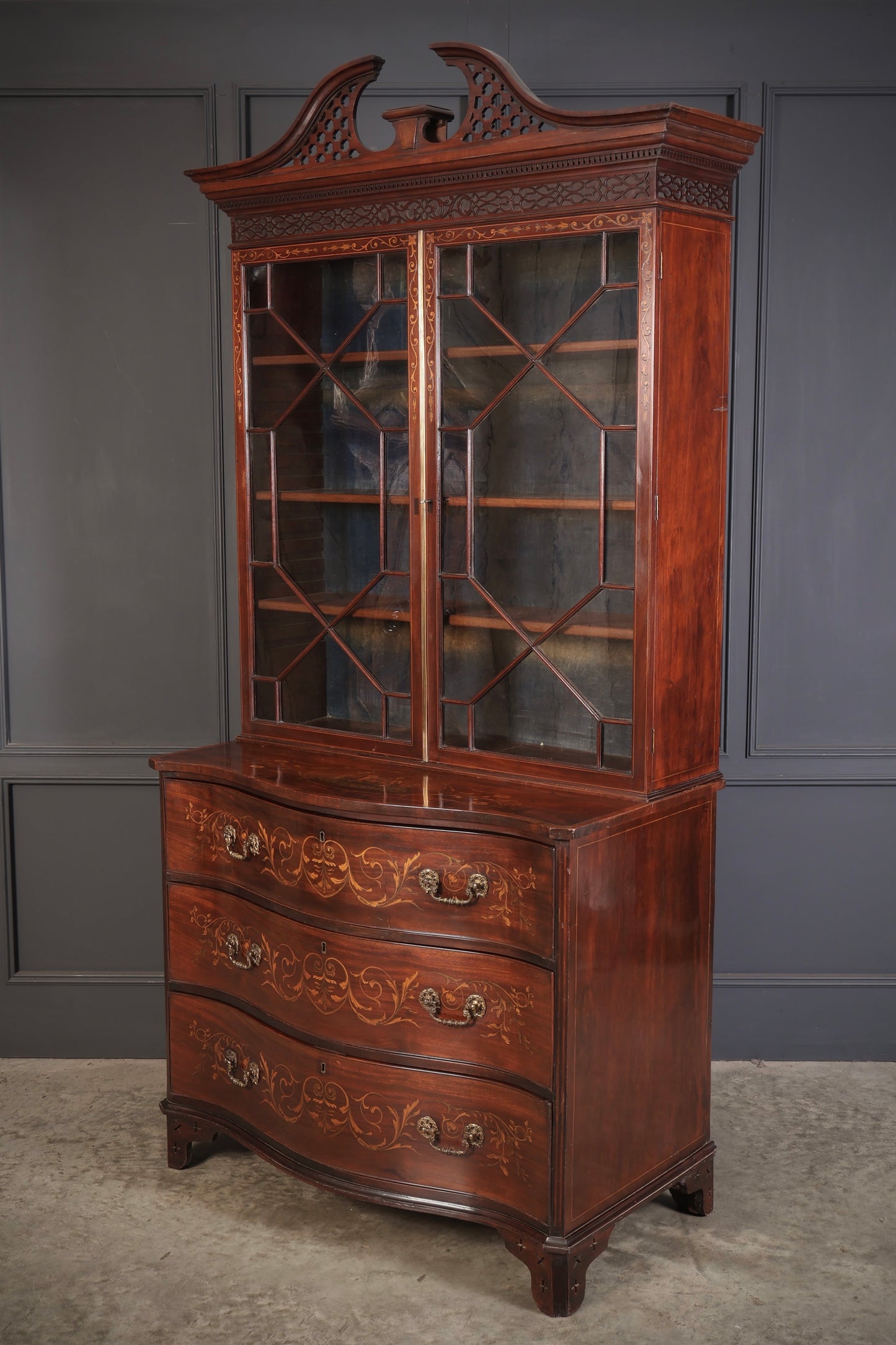 Rare George III Marquetry Inlaid Mahogany Bookcase