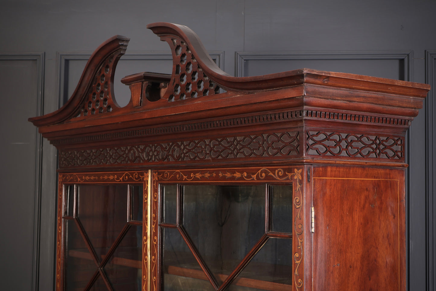 Rare George III Marquetry Inlaid Mahogany Bookcase