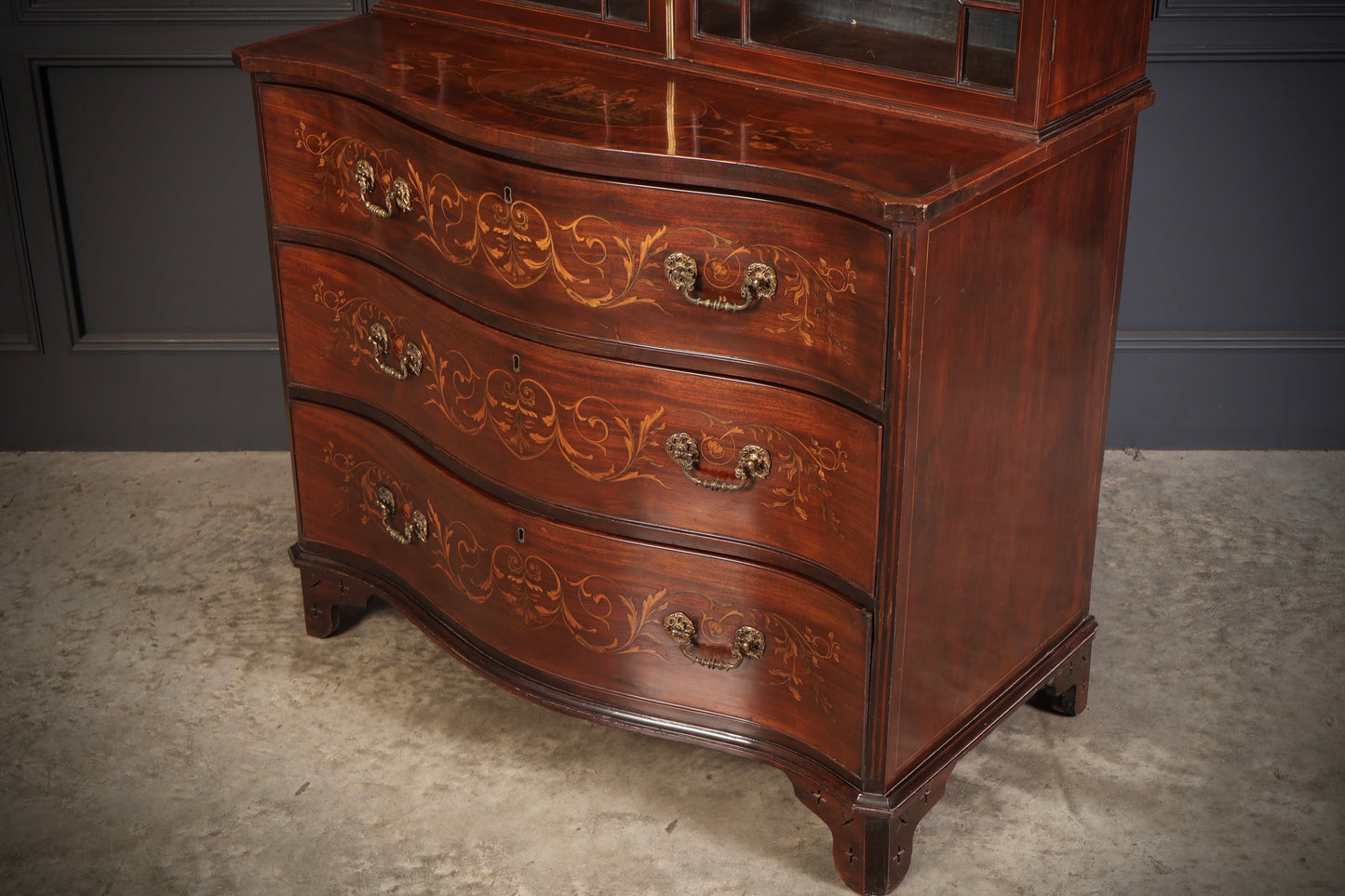 Rare George III Marquetry Inlaid Mahogany Bookcase