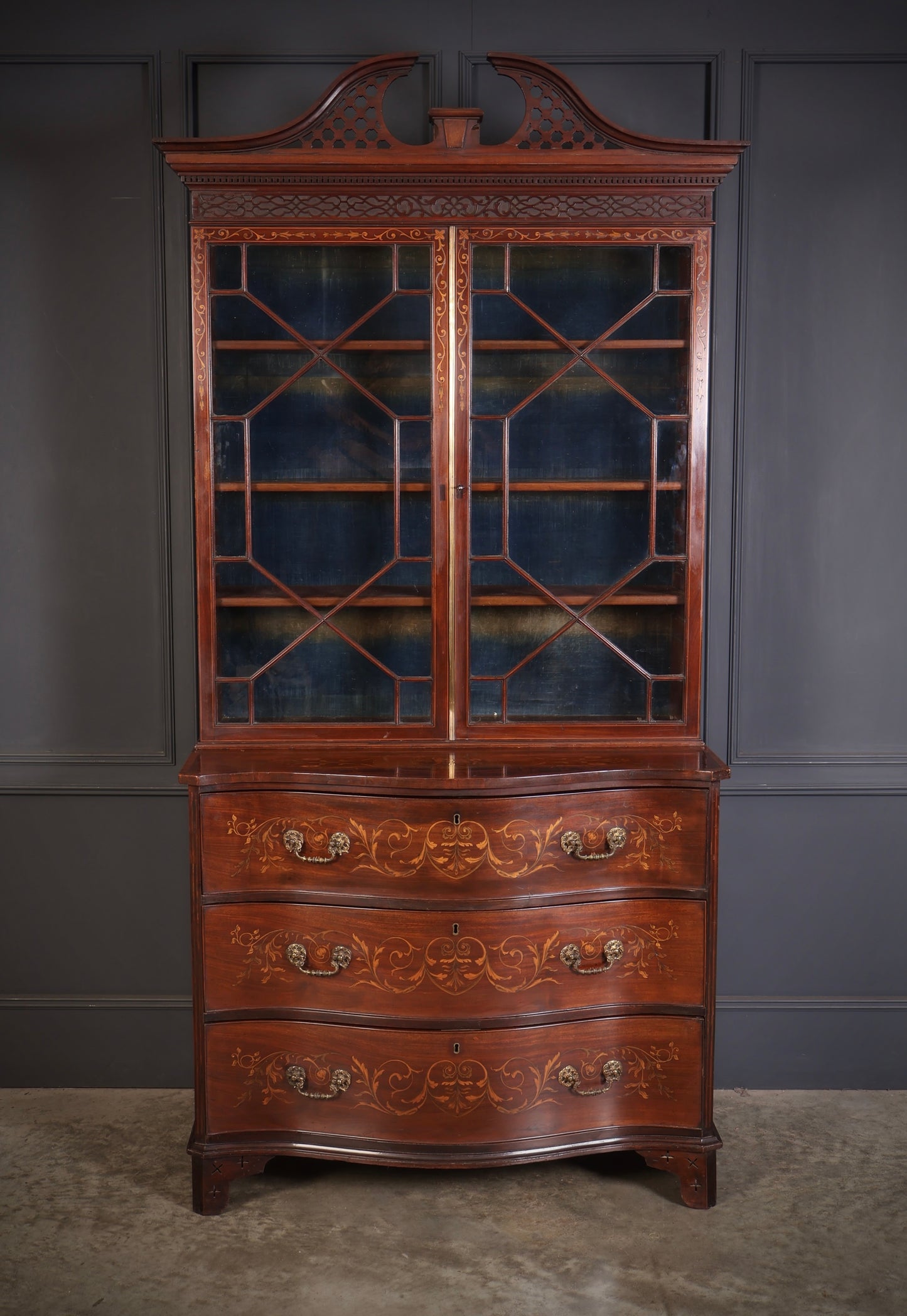 Rare George III Marquetry Inlaid Mahogany Bookcase