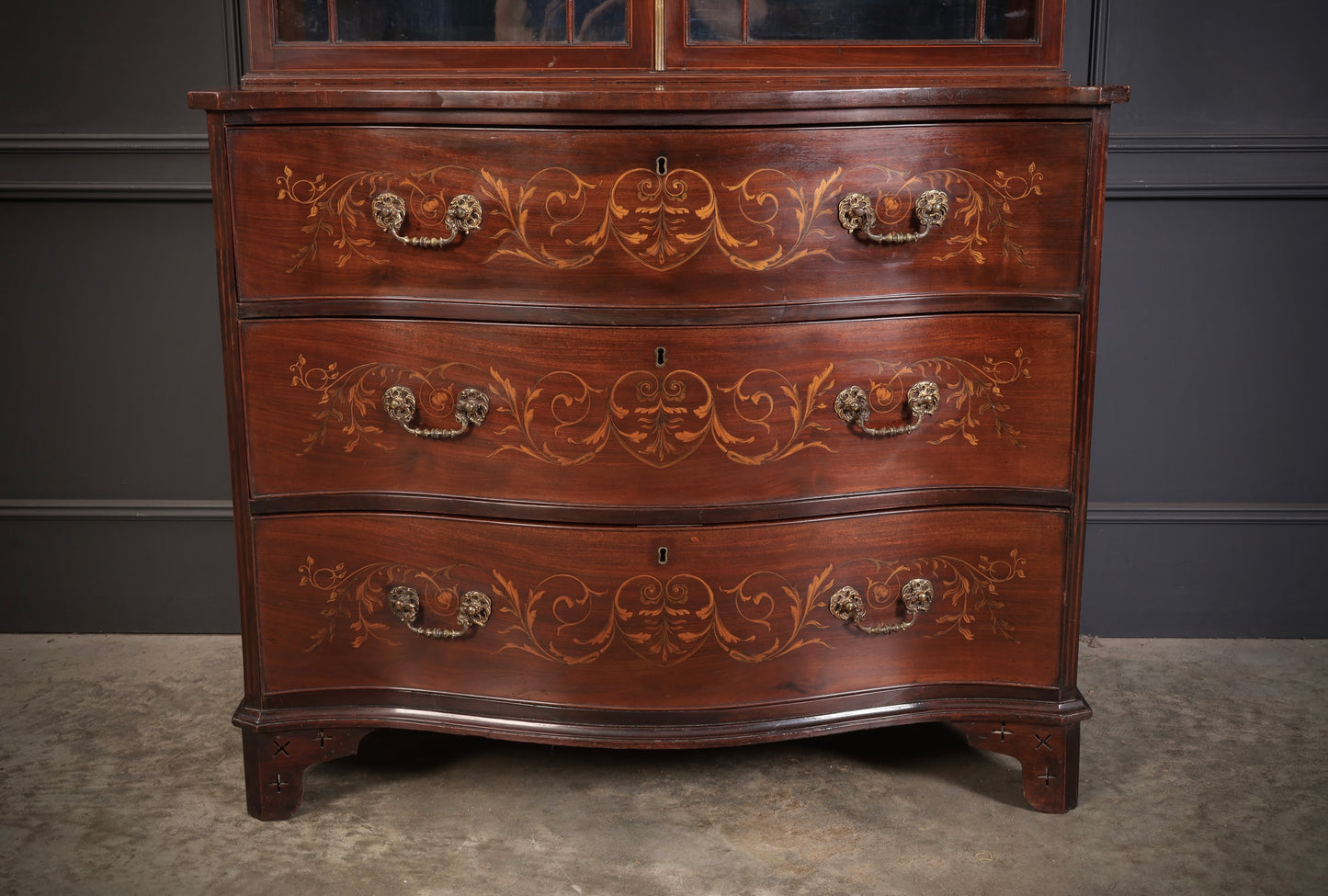 Rare George III Marquetry Inlaid Mahogany Bookcase
