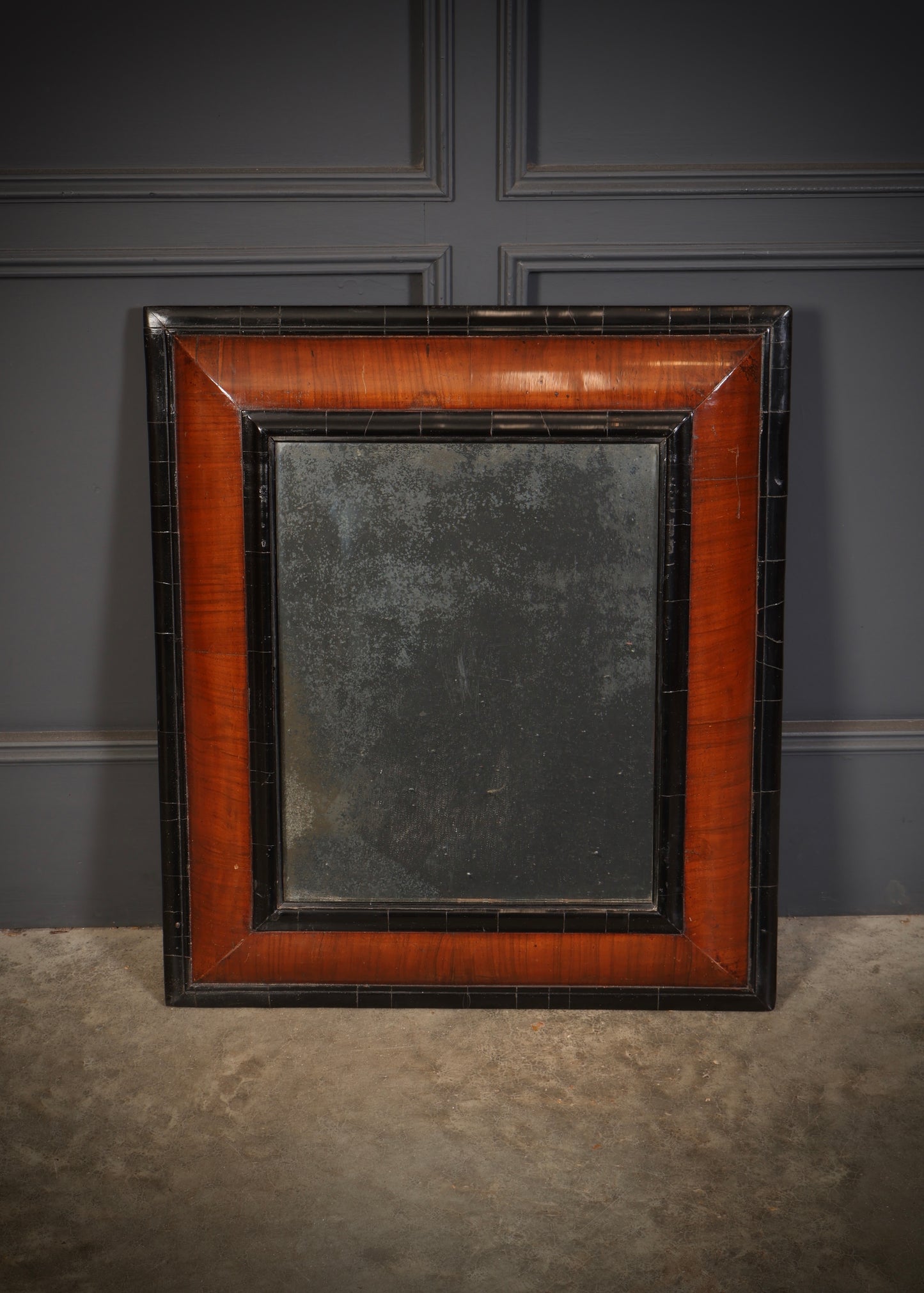 William & Mary Walnut & Ebonised Cushion Frame Mirror