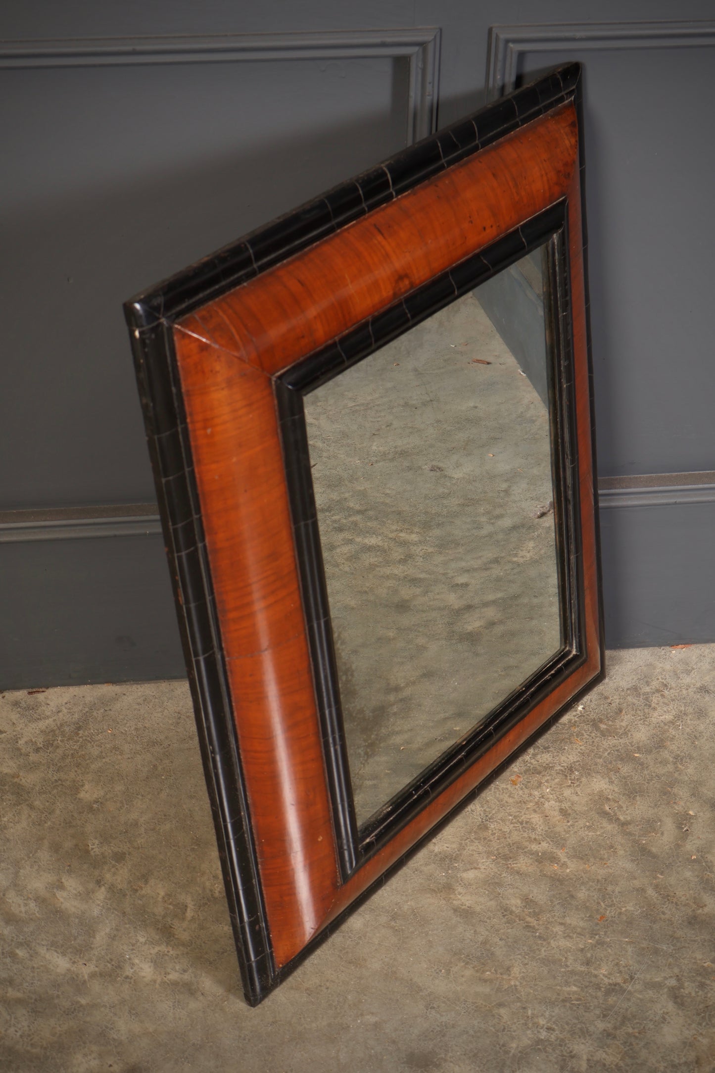 William & Mary Walnut & Ebonised Cushion Frame Mirror