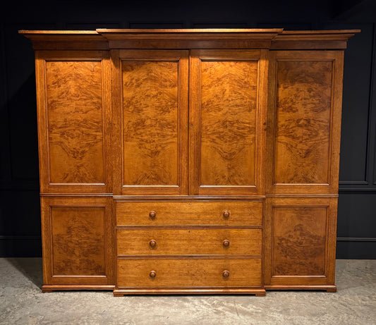 Victorian Pollard Oak Breakfront Wardrobe