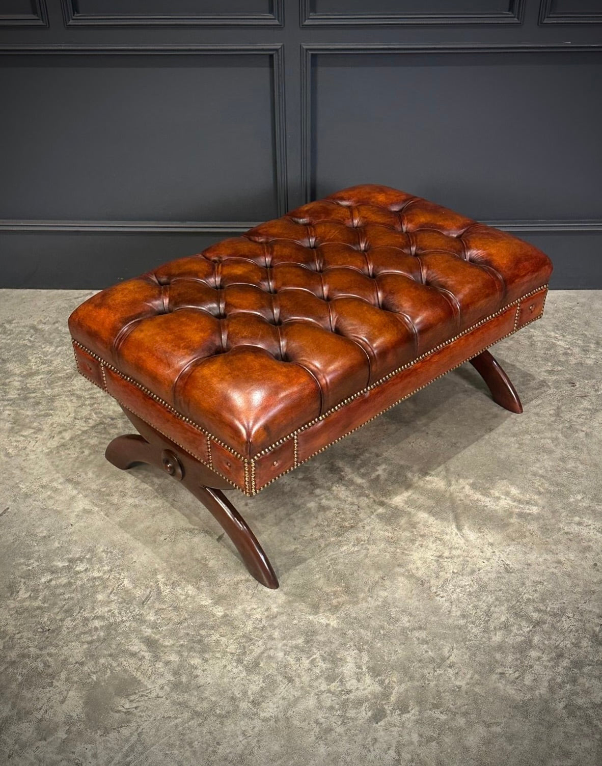 Hand Dyed Buttoned Leather Footstool