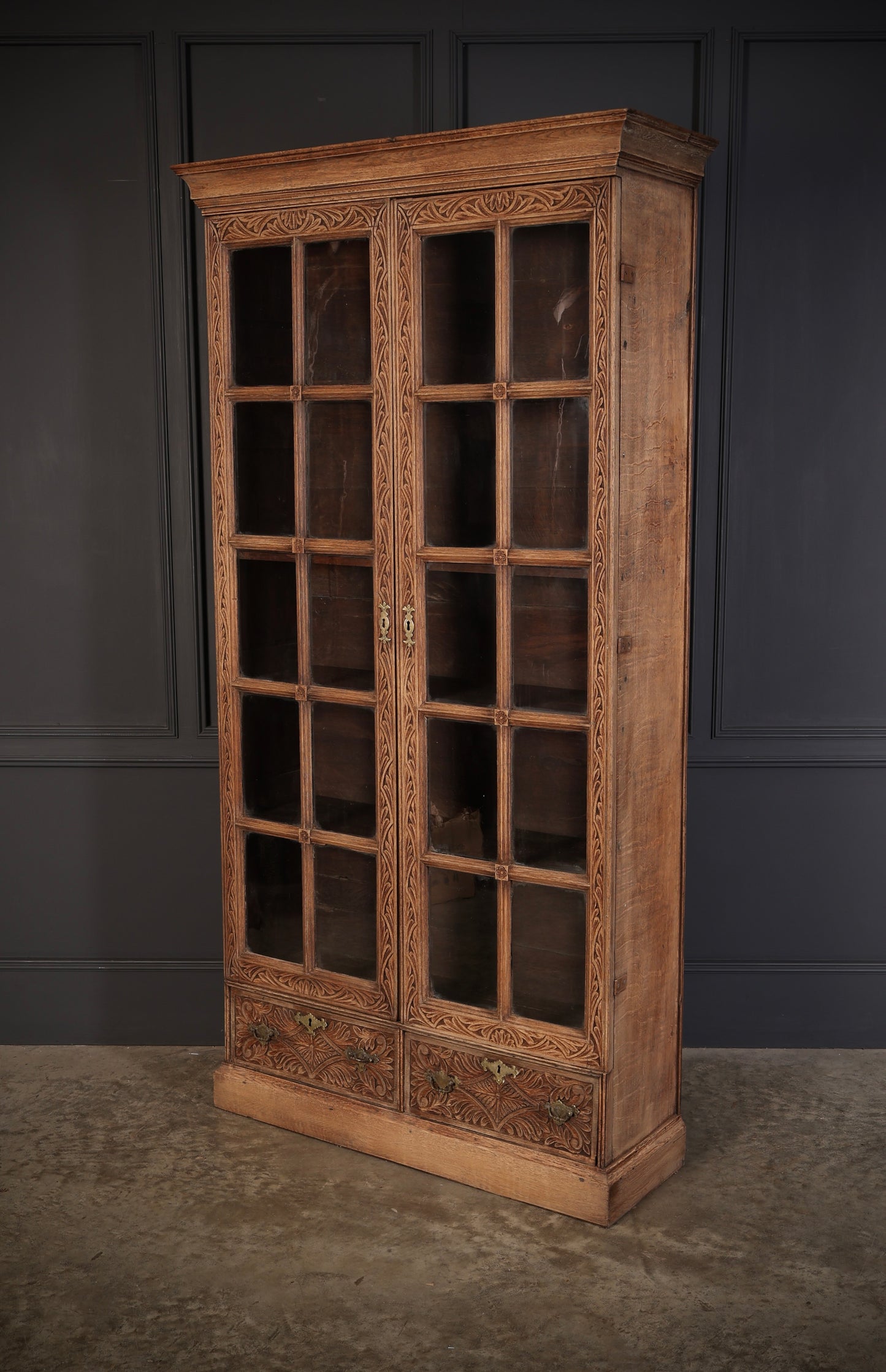 18th Century Carved Oak Glazed Bookcase