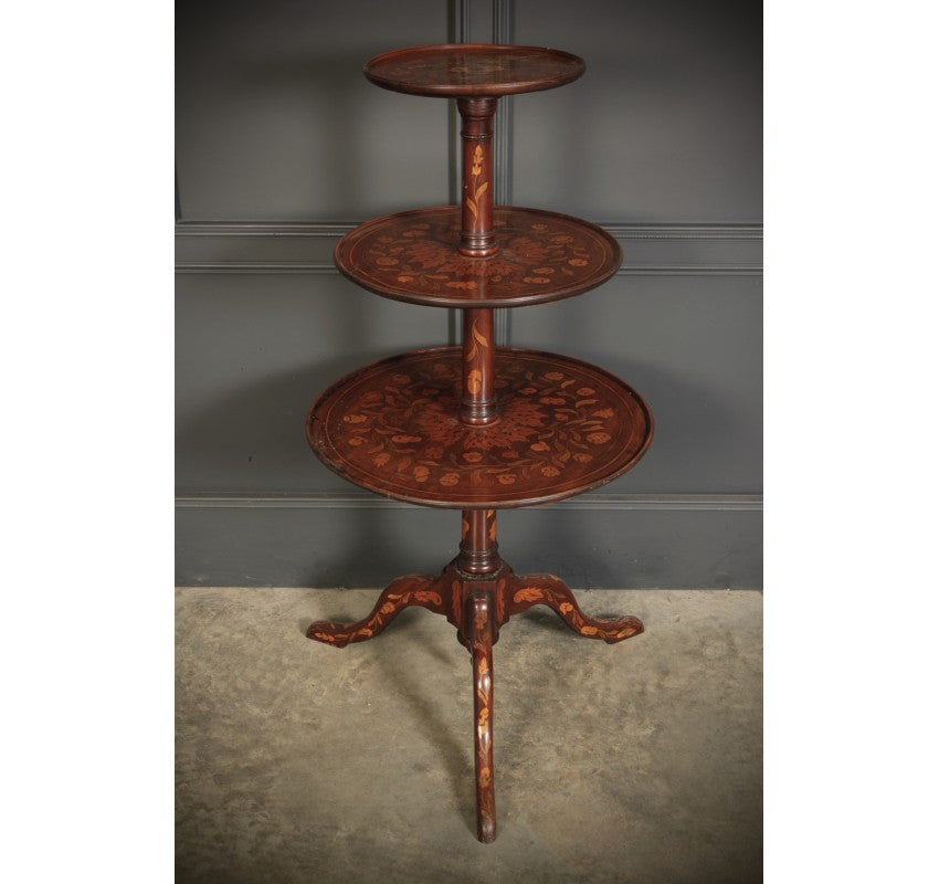 18th Century Walnut Marquetry Inlaid Dumb Waiter