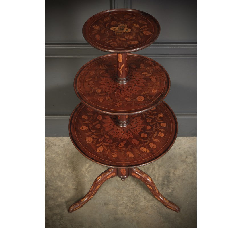 18th Century Walnut Marquetry Inlaid Dumb Waiter