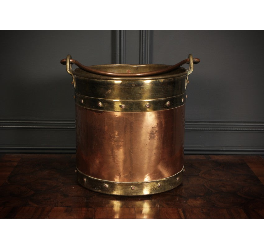 19th Century Riveted Brass & Copper Coal Bucket