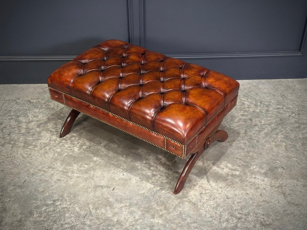 Hand Dyed Buttoned Leather Footstool