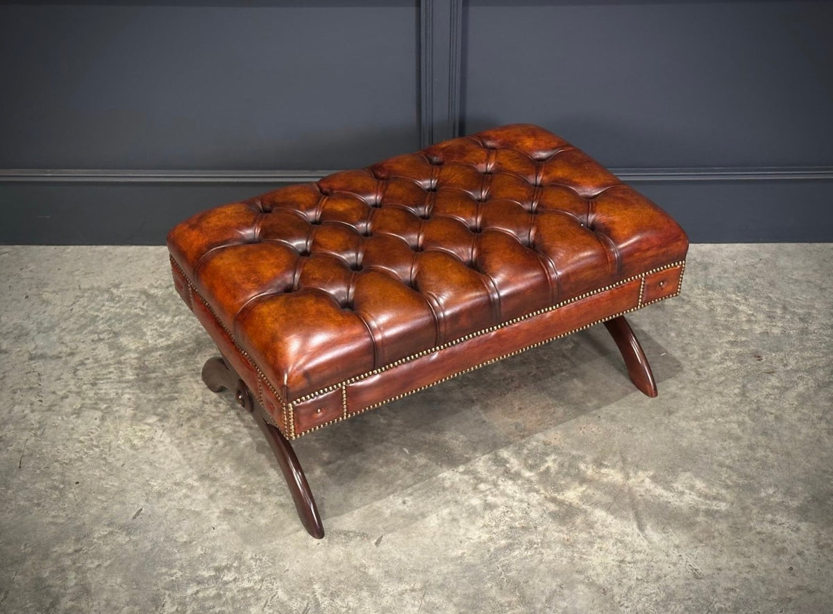 Hand Dyed Buttoned Leather Footstool