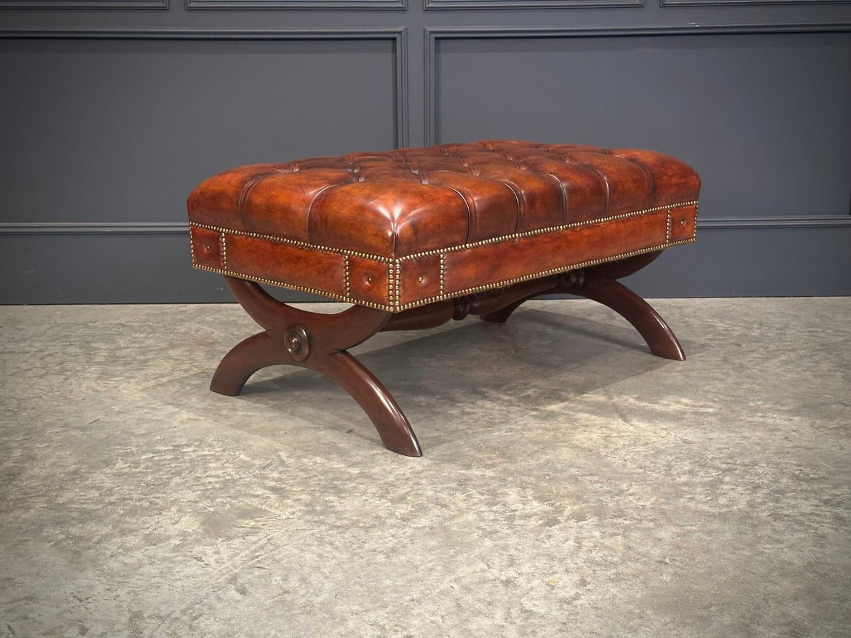 Hand Dyed Buttoned Leather Footstool