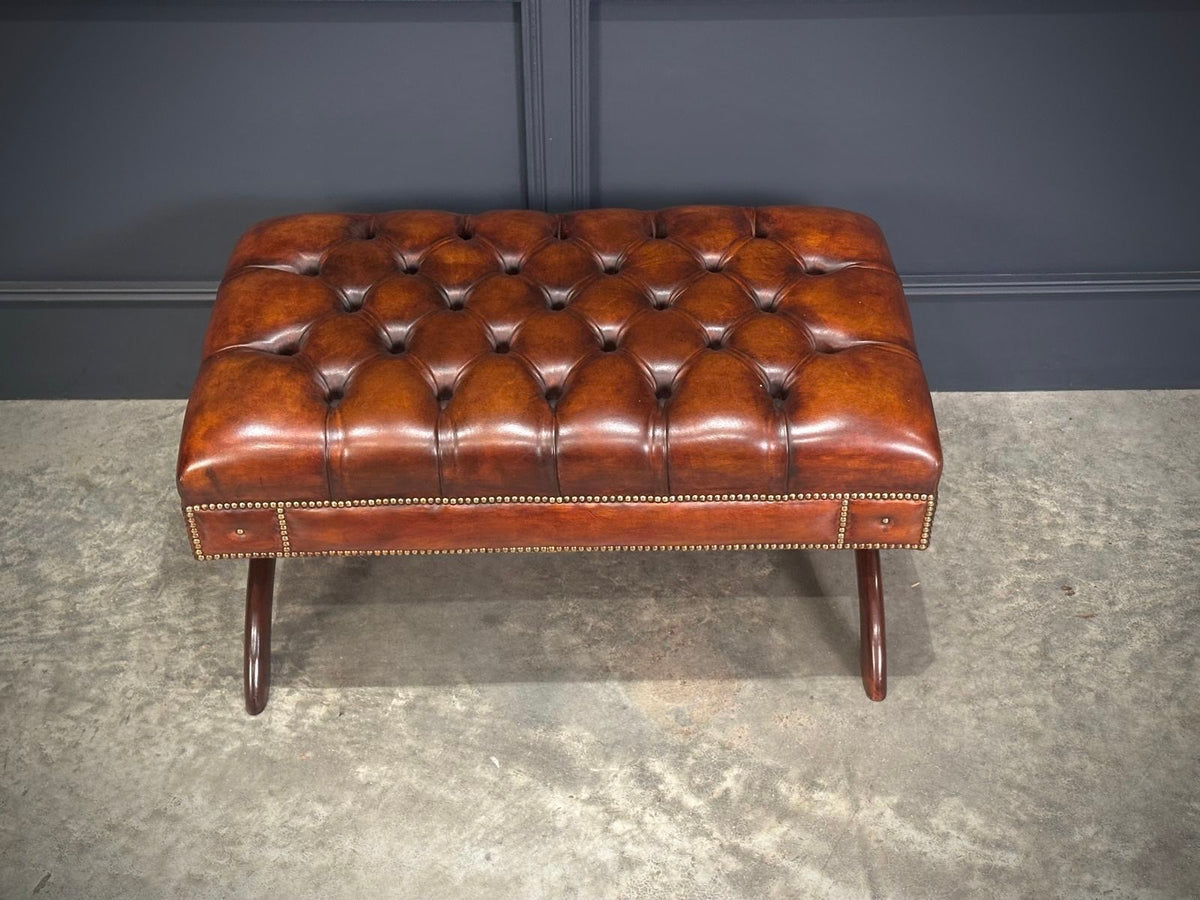 Hand Dyed Buttoned Leather Footstool