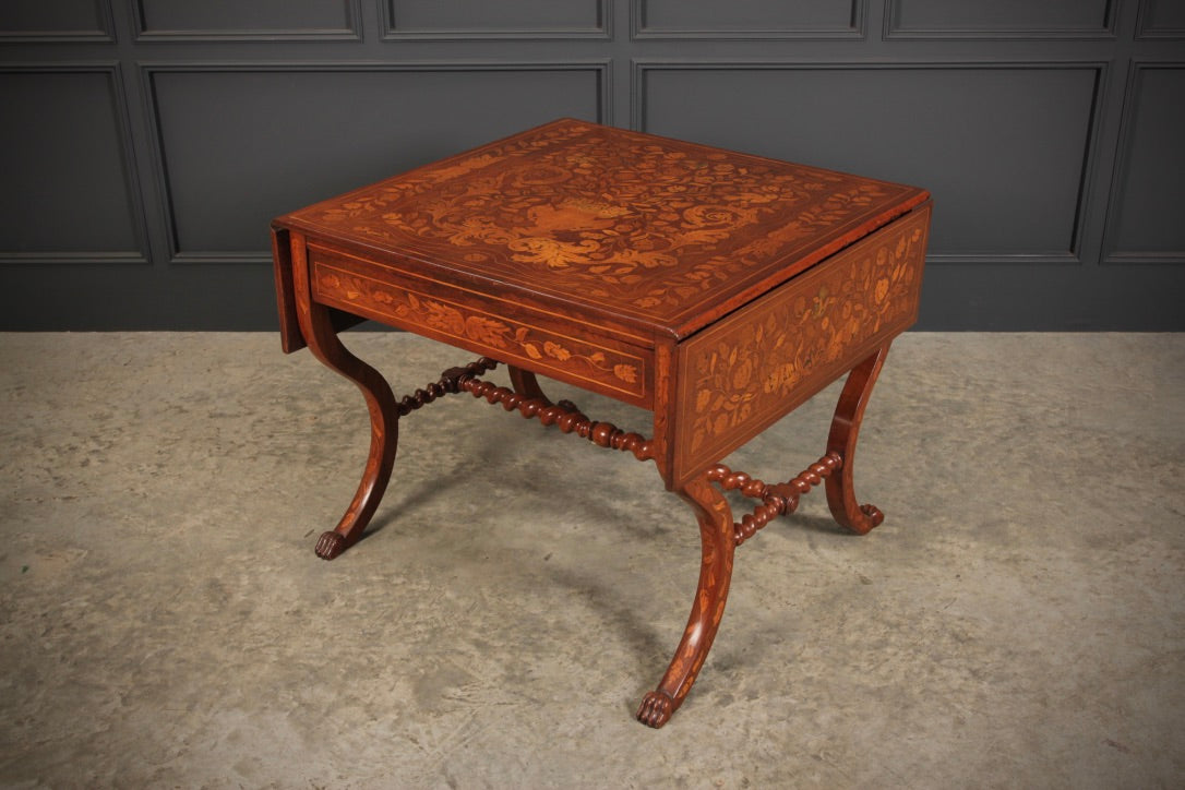 Dutch Marquetry Inlaid Walnut Sofa Table