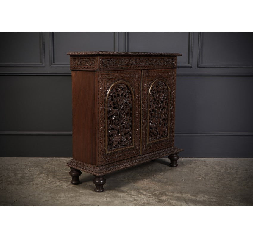 Anglo Indian Padauk Wood Carved Side Cabinet