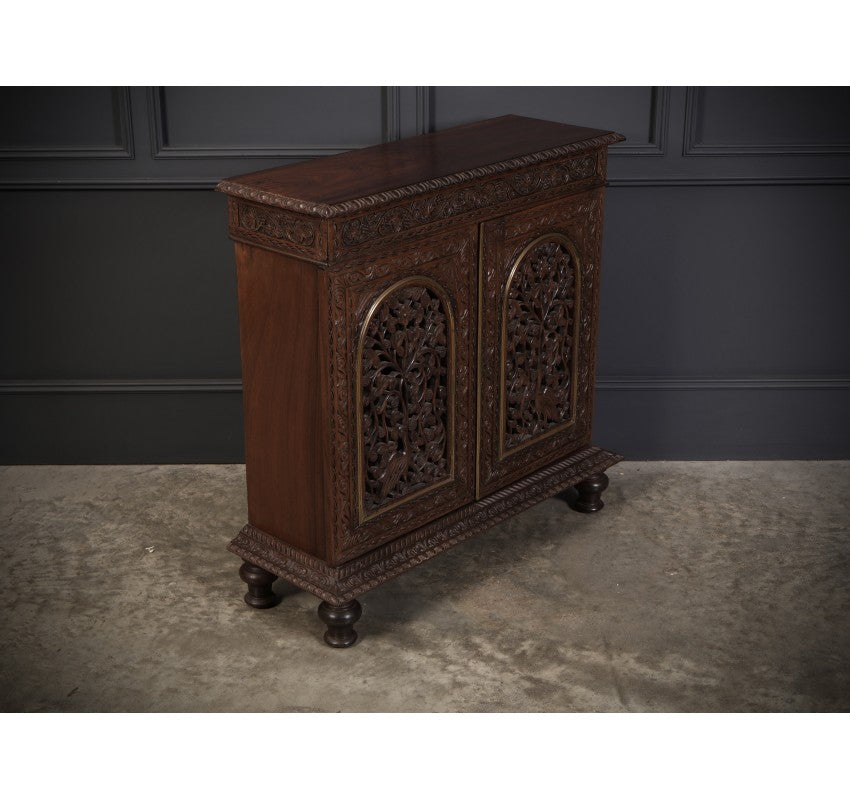 Anglo Indian Padauk Wood Carved Side Cabinet