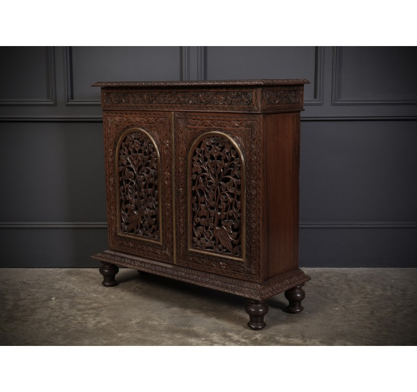 Anglo Indian Padauk Wood Carved Side Cabinet