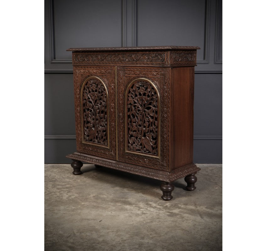 Anglo Indian Padauk Wood Carved Side Cabinet