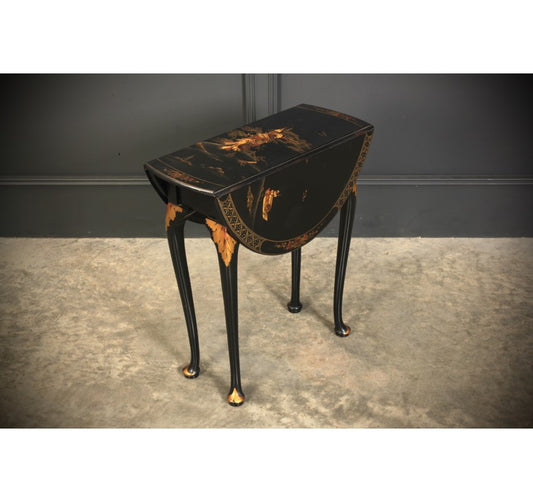 Black Japanned Chinoiserie Lacquered Drop Leaf Table