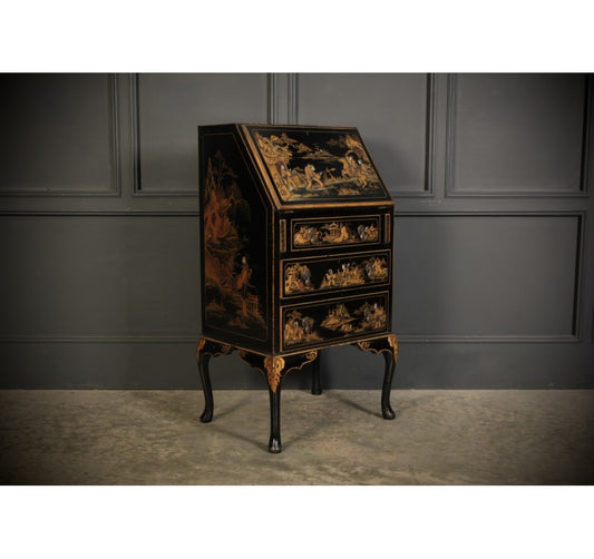 Black Japanned Chinoiserie Slim Bureau