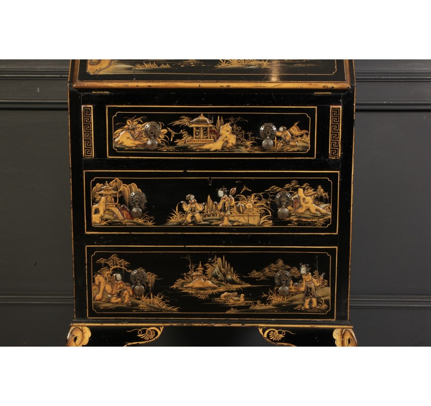 Black Japanned Chinoiserie Slim Bureau