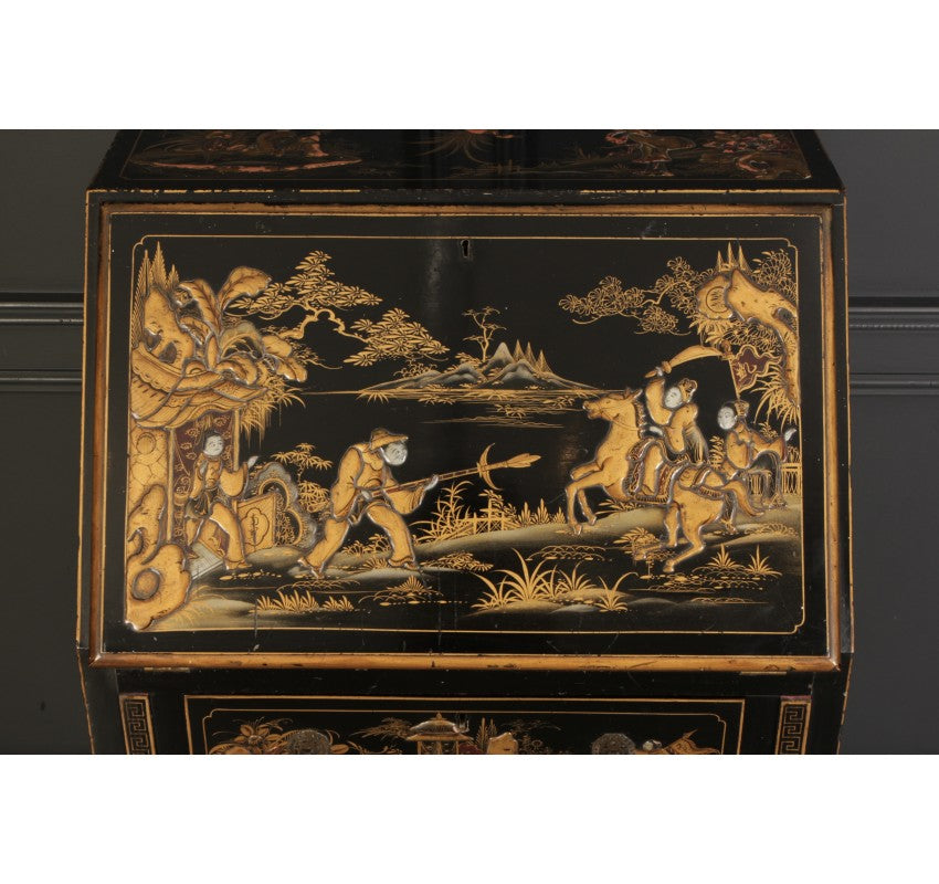 Black Japanned Chinoiserie Slim Bureau