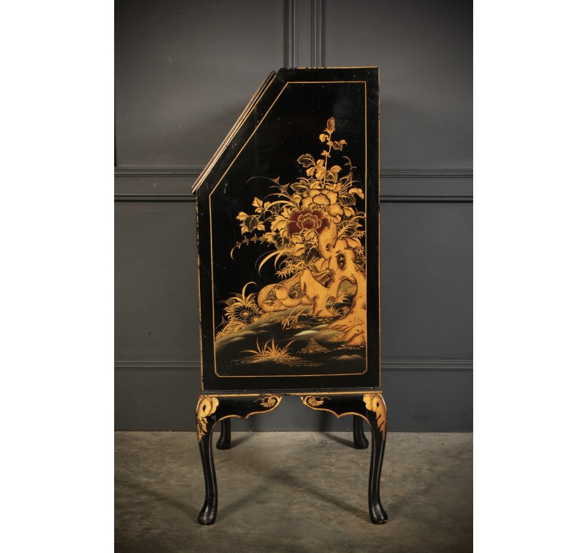 Black Japanned Chinoiserie Slim Bureau