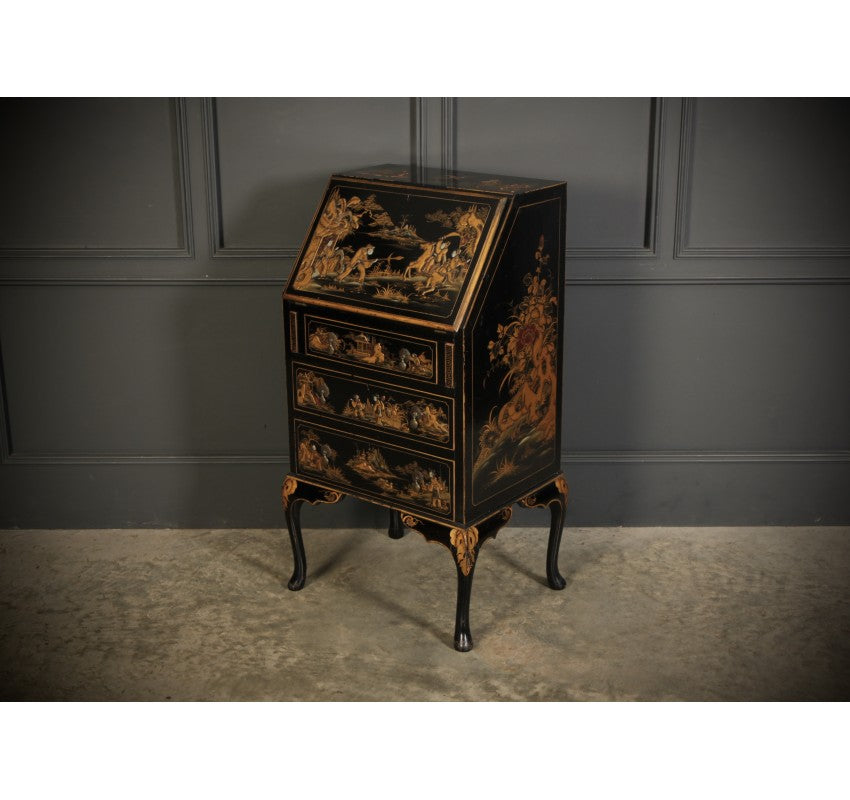 Black Japanned Chinoiserie Slim Bureau