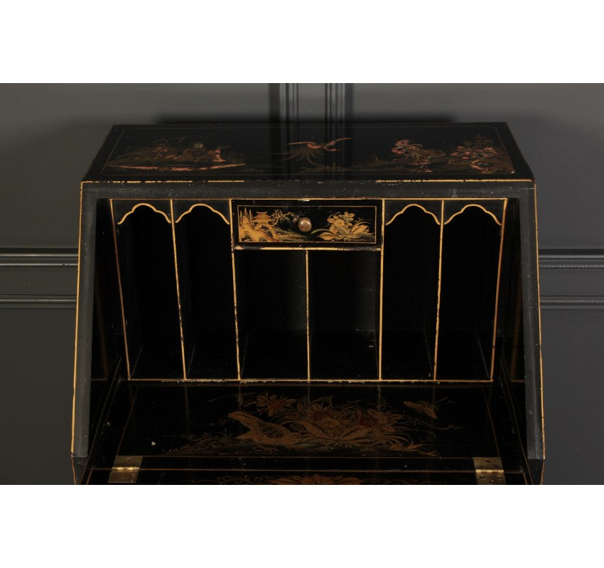 Black Japanned Chinoiserie Slim Bureau