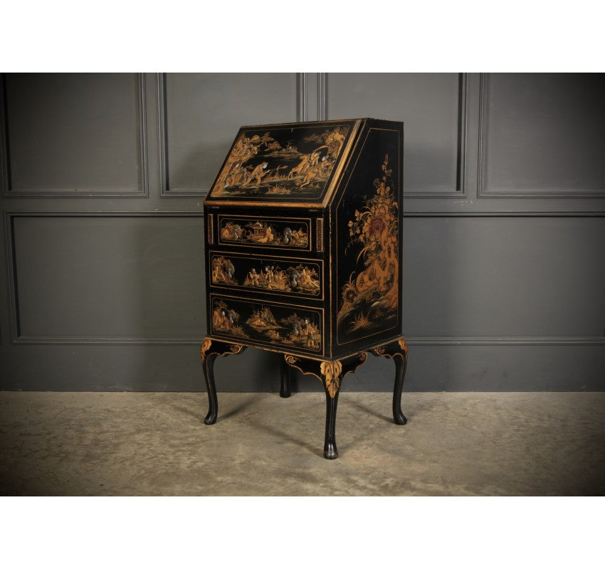 Black Japanned Chinoiserie Slim Bureau