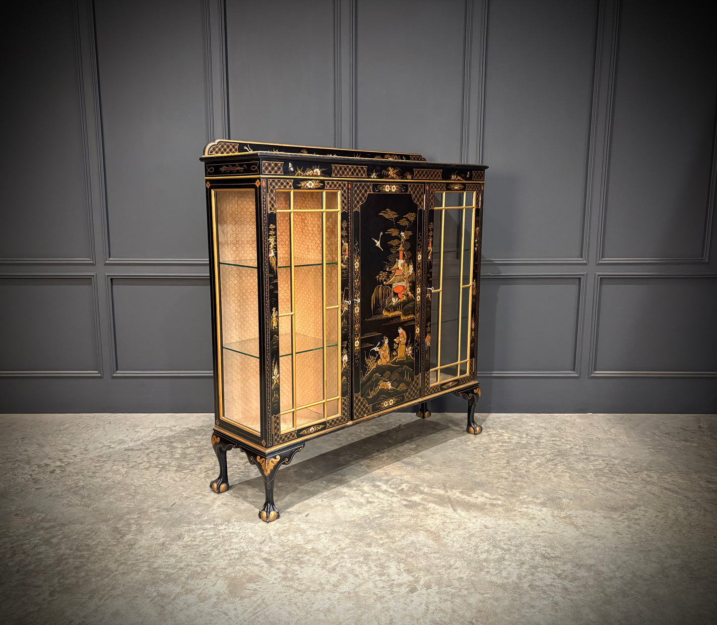 Black Lacquered Chinoiserie Display Cabinet