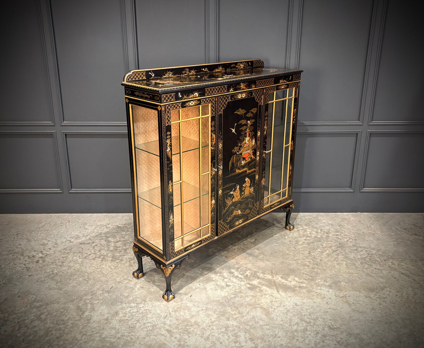 Black Lacquered Chinoiserie Display Cabinet