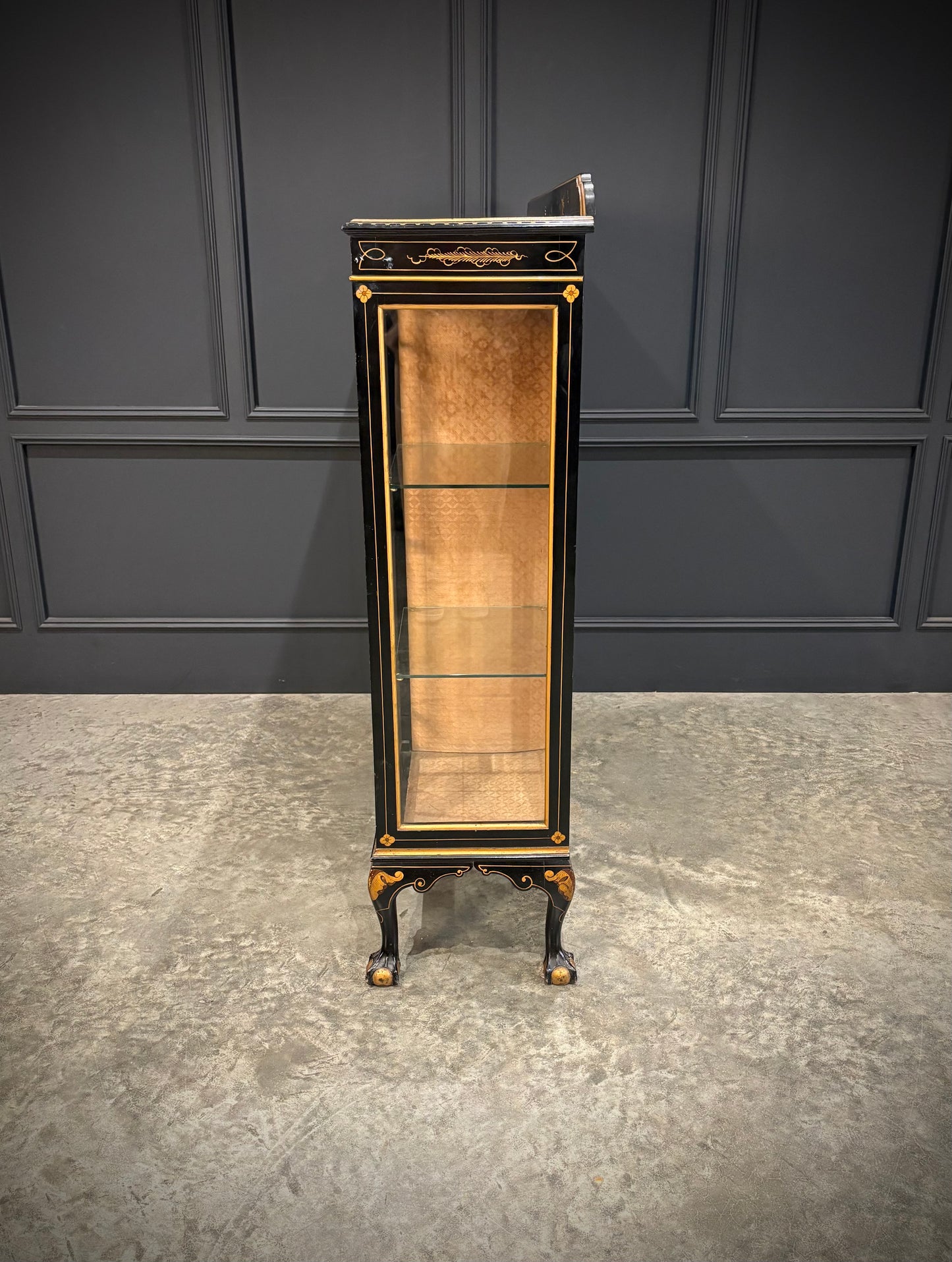 Black Lacquered Chinoiserie Display Cabinet