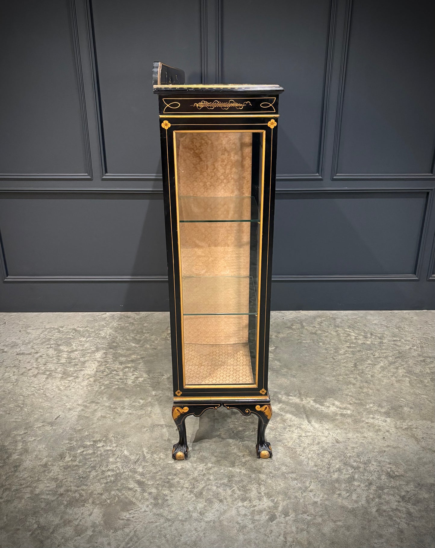 Black Lacquered Chinoiserie Display Cabinet