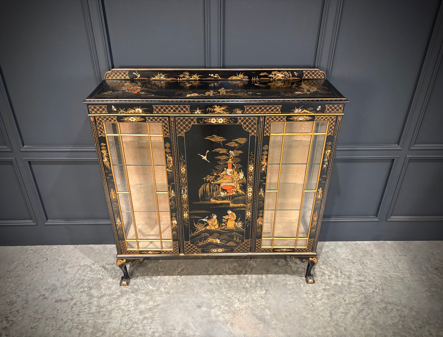 Black Lacquered Chinoiserie Display Cabinet