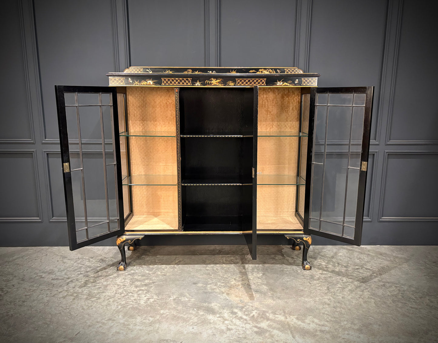 Black Lacquered Chinoiserie Display Cabinet