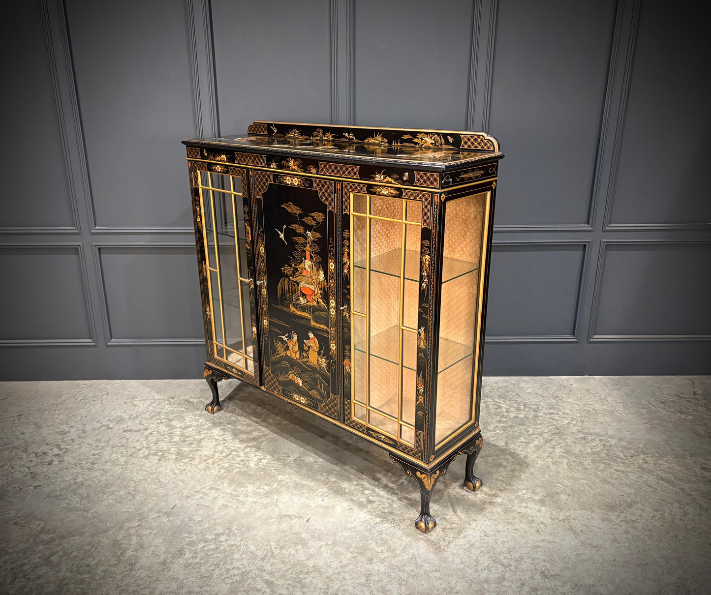 Black Lacquered Chinoiserie Display Cabinet