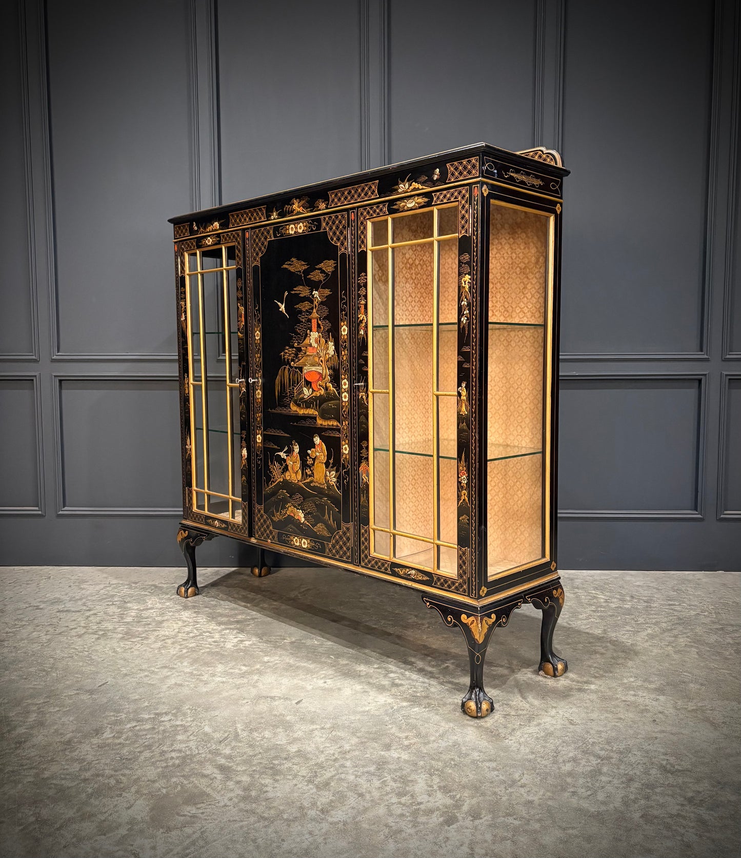 Black Lacquered Chinoiserie Display Cabinet
